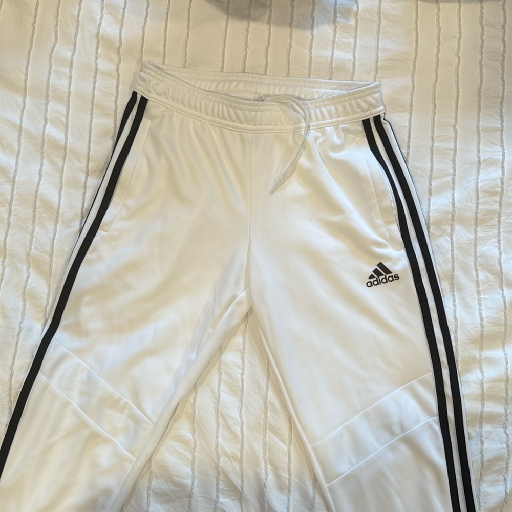 Xs Adidas track pants in white with black stripes